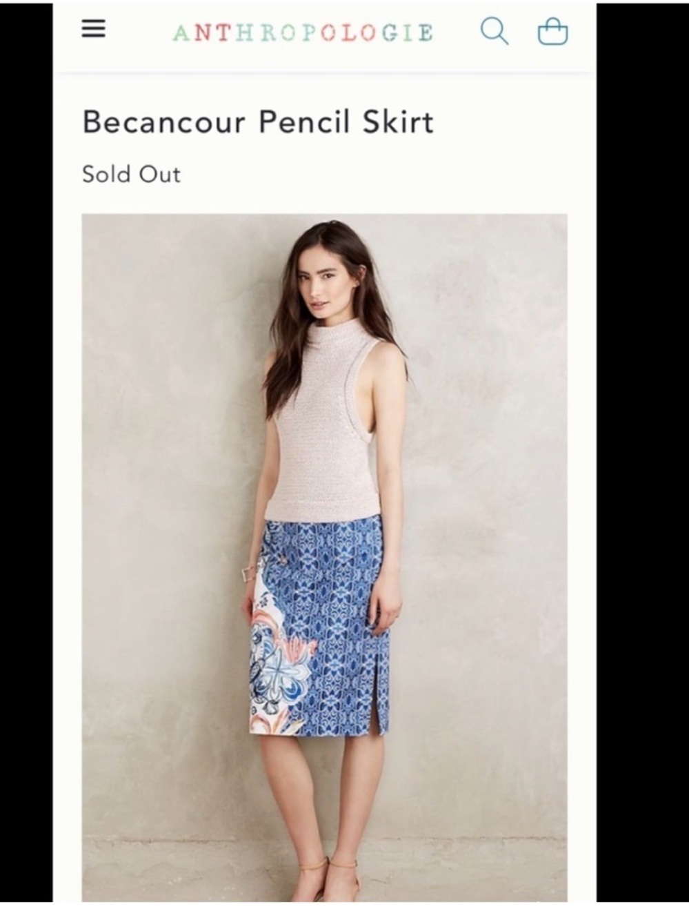 Anthropologie Blue Floral-Panel Pencil Skirt
